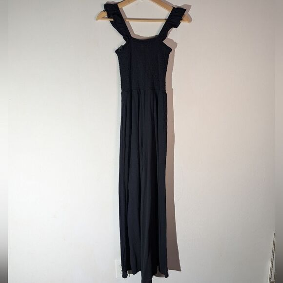 Aerie Black Smocked Flutter Sleeve Wide Leg Jumpsuit Women's Size XS - Picture 6 of 10